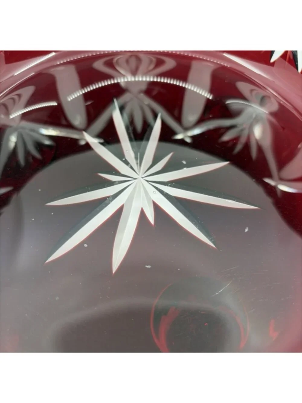 Vintage Bohemian Czech Ruby Cut to Clear Crystal Footed Centerpiece Bowl 8.5